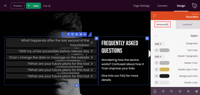 كيفية إظهار وإخفاء النص في منشورات ووردبريس باستخدام تأثير التبديل 22 تخصيص قسم الأسئلة الشائعة باستخدام الإعدادات المتقدمة لـ SeedProd