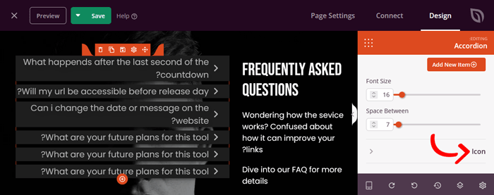 كيفية إظهار وإخفاء النص في منشورات ووردبريس باستخدام تأثير التبديل 19 قم بتخصيص إعدادات الأيقونات في قسم الأسئلة الشائعة القابل للطي